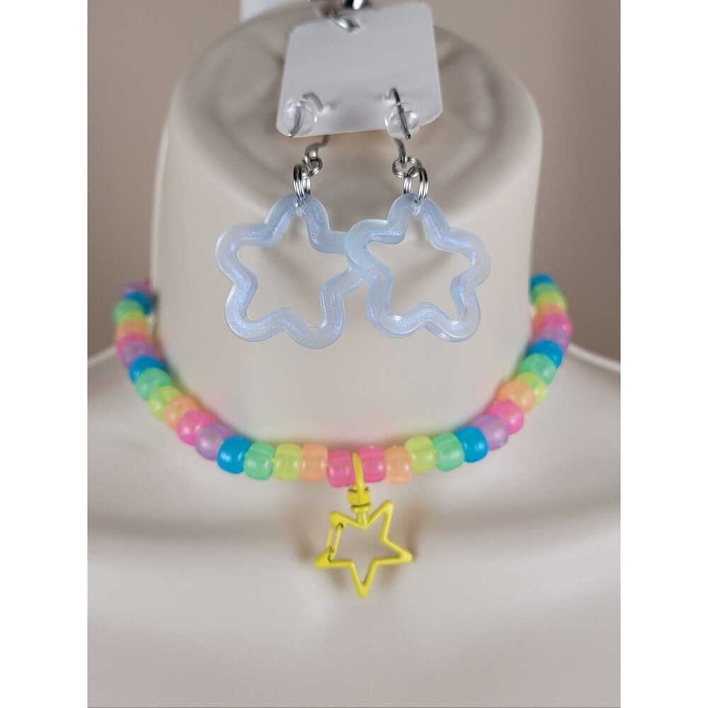 2pc rainbow glow convertible choker & removable binky cord necklace star charm - Picture 5 of 11